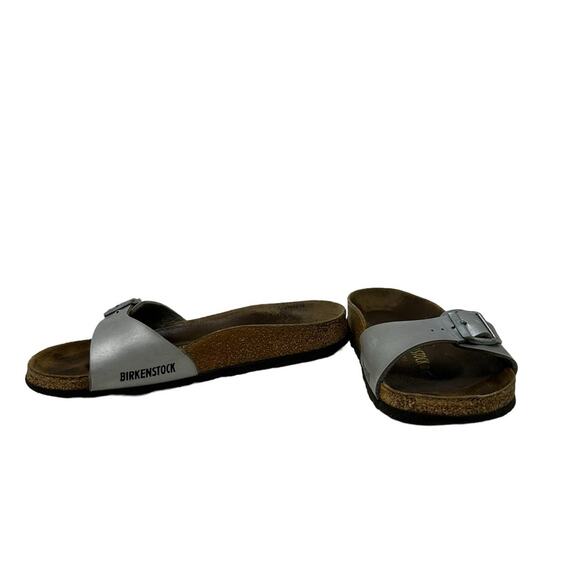Birkenstock Silver Madrid One Strap Cork Footbed Slide Sandals Size 38 US 7 - Picture 12 of 13